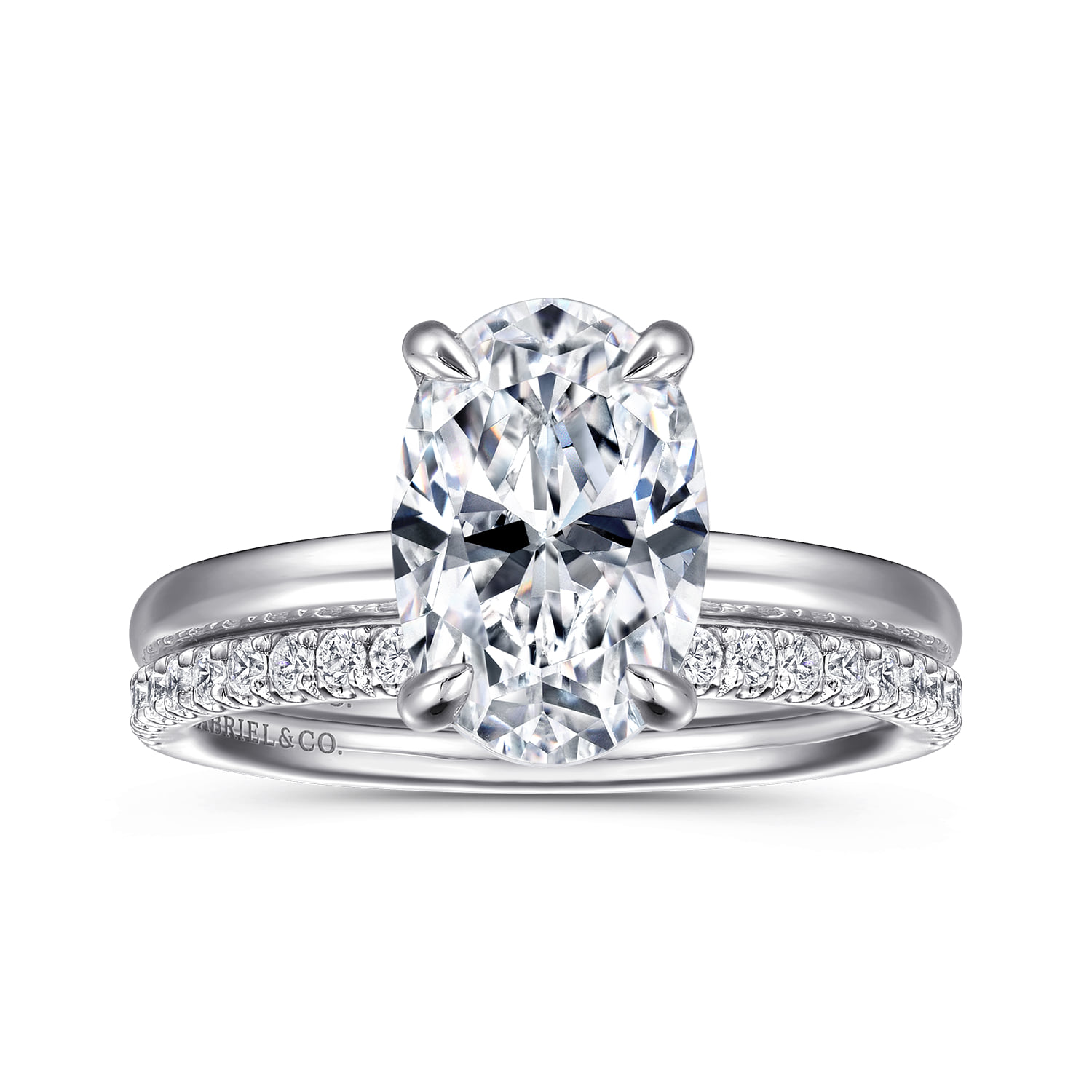 Oval Solitaire Diamond Engagement Ring in 14K White Gold, photograph 4