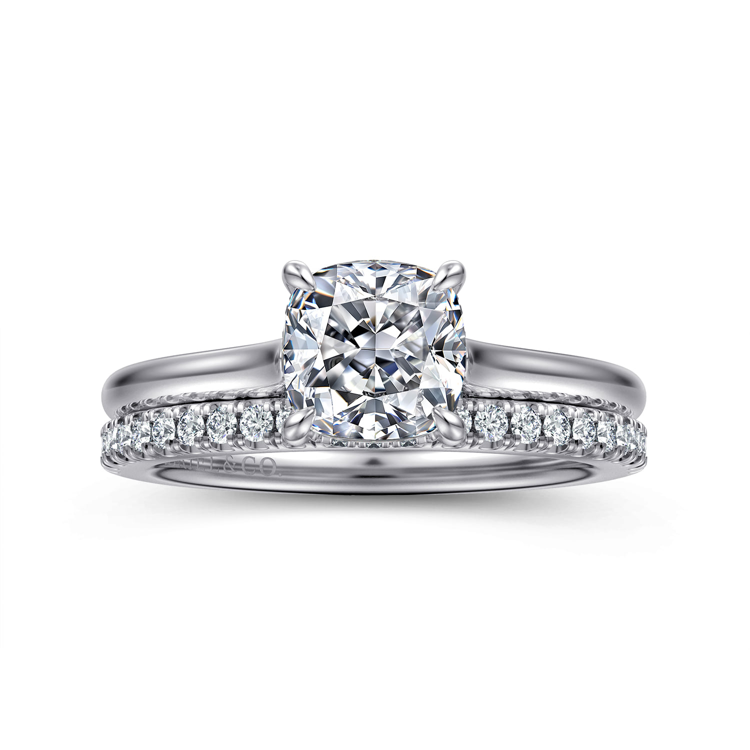 Cushion Diamond Engagement Ring in 14K White Gold, photograph 4