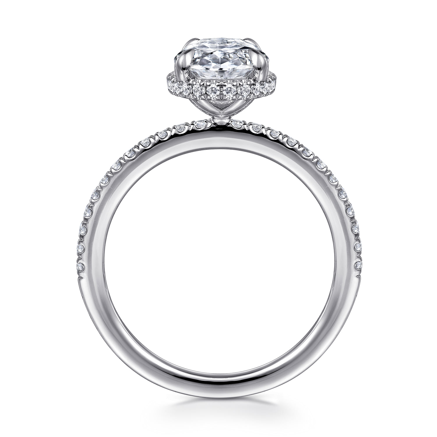 Oval Hidden Halo Diamond Engagement Ring in 14K White Gold, photograph 2