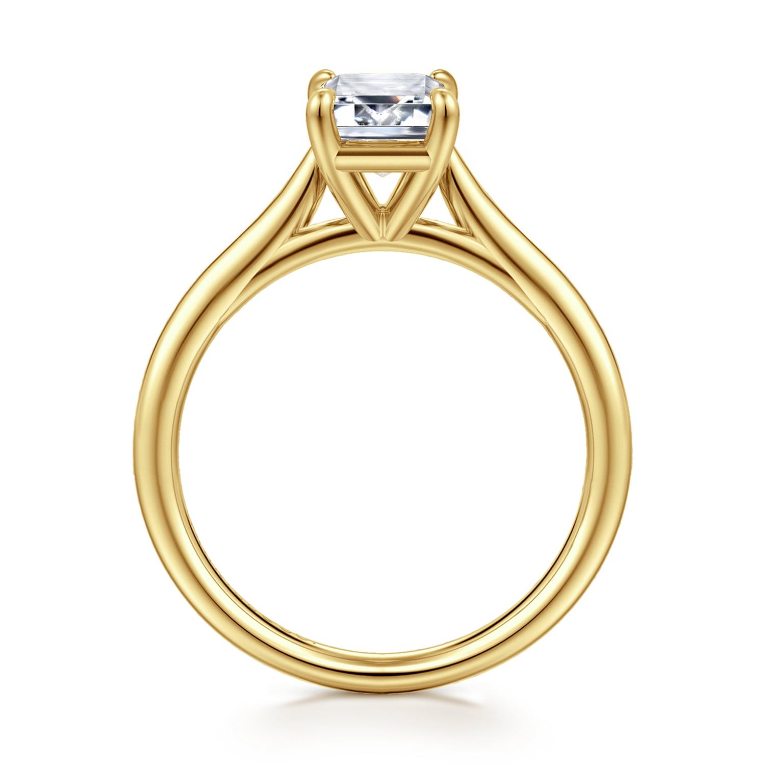 Emerald Solitaire Diamond Engagement Ring in 14K Yellow Gold, photograph 2