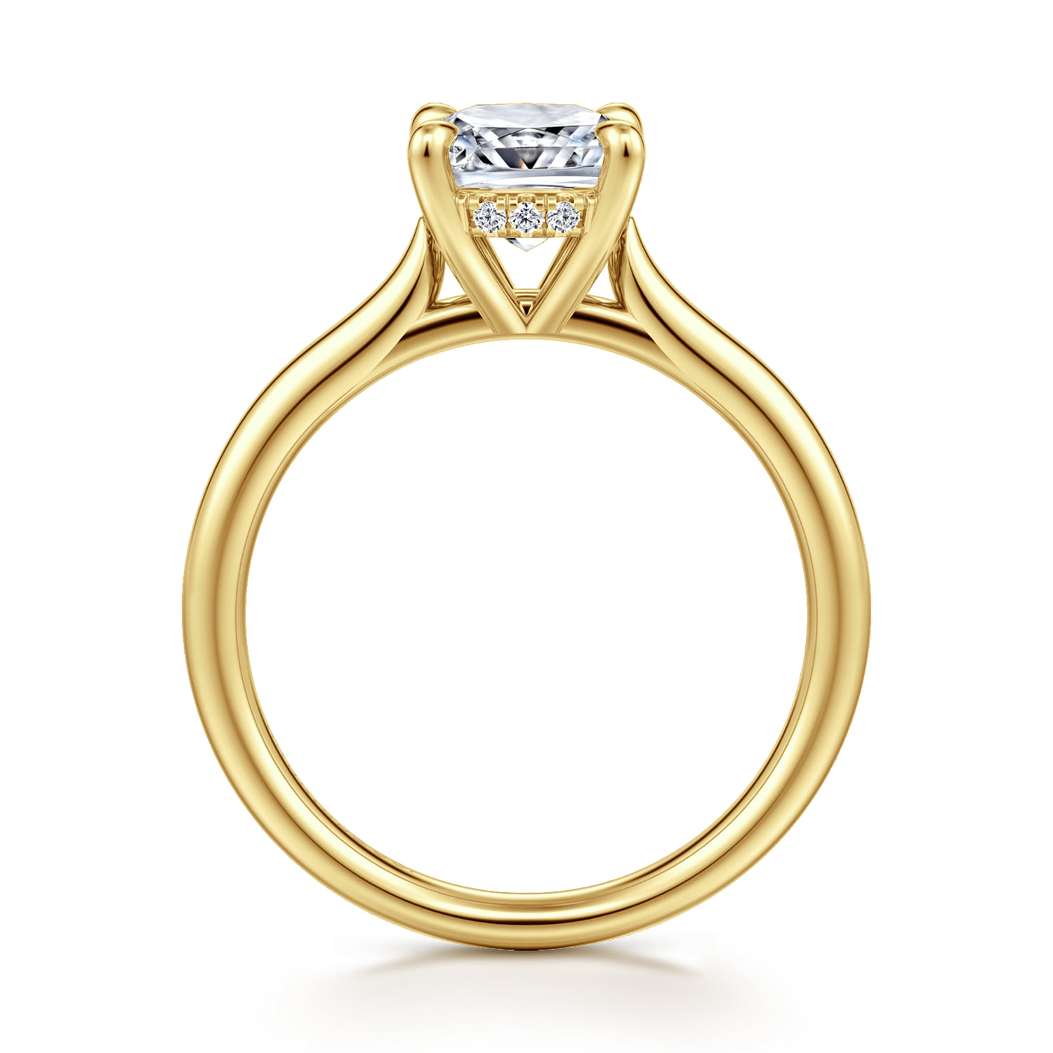 Cushion Solitaire Diamond Engagement Ring in 14K Yellow Gold, photograph 2