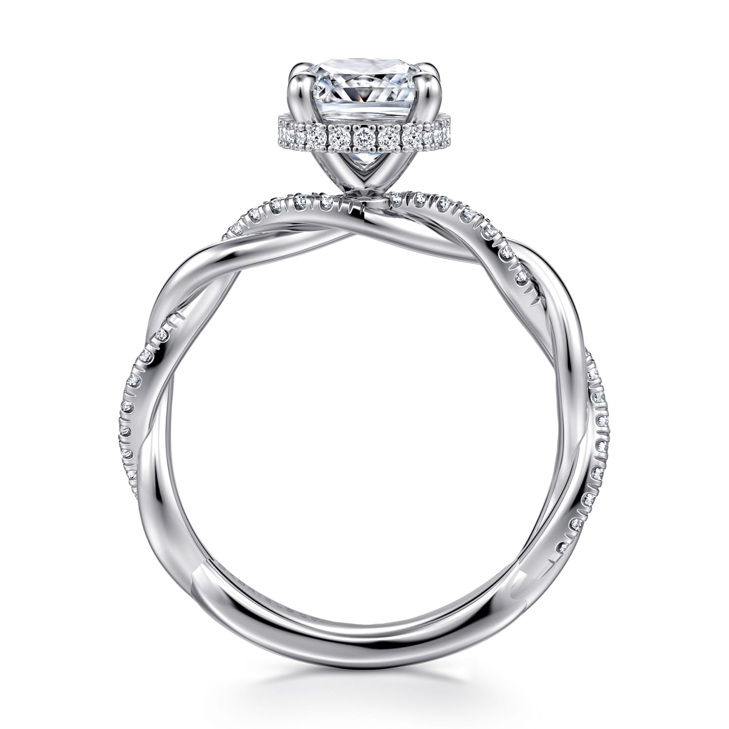Cushion Twisted Halo Diamond Engagement Ring in 14K White Gold, photograph 2
