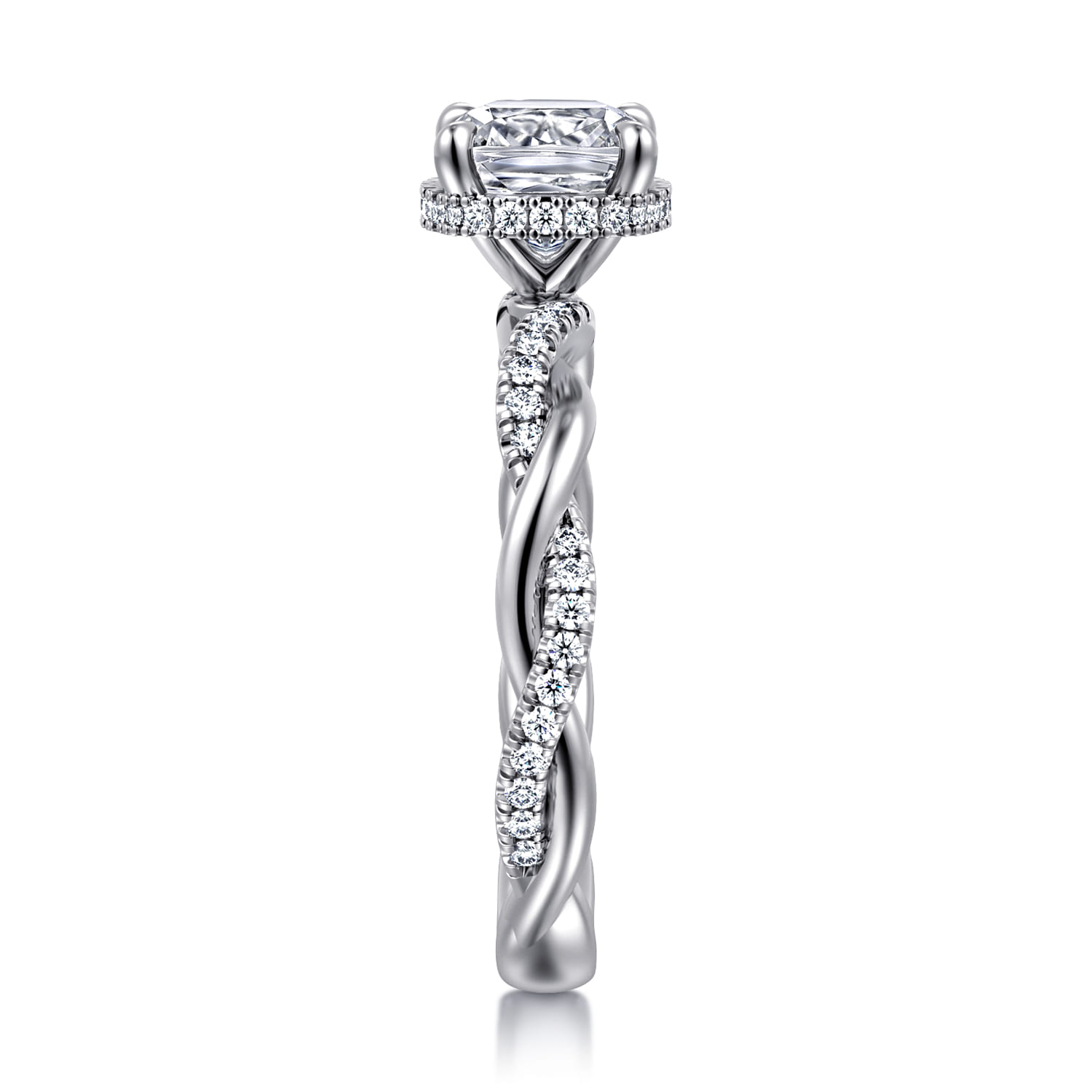 Cushion Twisted Halo Diamond Engagement Ring in 14K White Gold, photograph 4