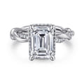 Ama - 14K White Gold Twisted Emerald Cut Halo Diamond Engagement Ring