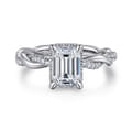 Ama - 14K White Gold Emerald Cut Halo Diamond Engagement Ring