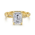 Ama - 14K Yellow Gold Twisted Emerald Cut Halo Diamond Engagement Ring