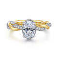 Ama - 14K White-Yellow Gold Oval Halo Diamond Engagement Ring