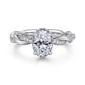 Ama - 14K White Gold Twisted Oval Halo Diamond Engagement Ring