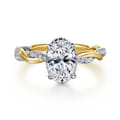 Ama - 14K Gold Oval Halo Diamond Engagement Ring-White Gold Head and Yellow Gold Shank with White Rhodium