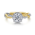 Ama - 14K White-Yellow Gold Round Halo Diamond Engagement Ring