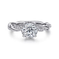 Ama - 14K White Gold Twisted Round Halo Diamond Engagement Ring