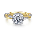 Ama - 14K White-Yellow Gold Twisted Round Halo Diamond Engagement Ring