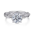 Ama - 14K White Gold Twisted Round Halo Diamond Engagement Ring