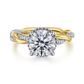 Ama - 14K White-Yellow Gold Round Halo Diamond Engagement Ring