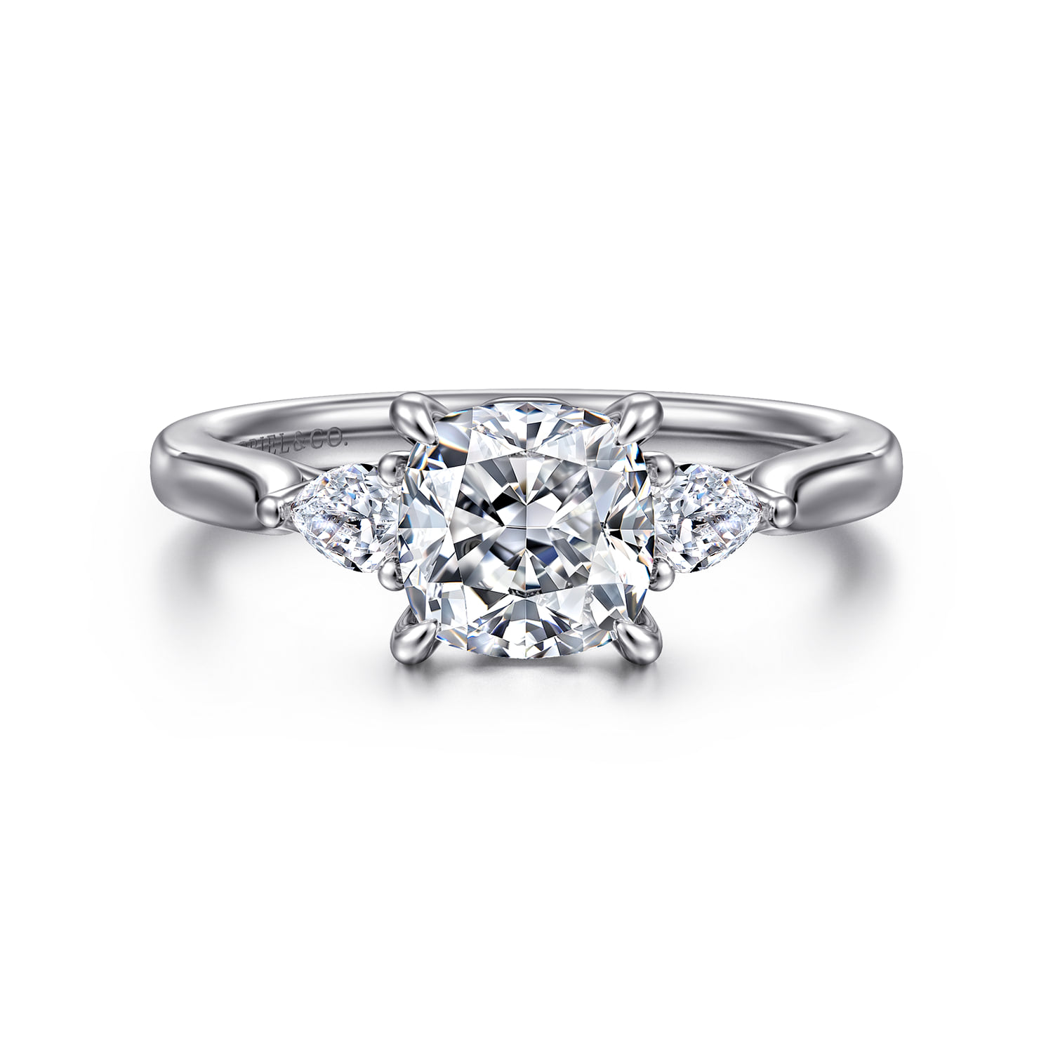 Three Stone Lotus Diamond Engagement Ring