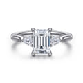 Reema - 14K White Gold Emerald Cut Three Stone Lotus Diamond Engagement Ring