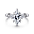 Reema - 14K White Gold Marquise Shape Three Stone Lotus Diamond Engagement Ring
