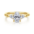 Reema - 14K Yellow Gold Oval Three Stone Lotus Diamond Engagement Ring