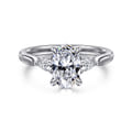 Reema - 14K White Gold Oval Three Stone Lotus Diamond Engagement Ring