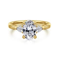 Reema - 14K Yellow Gold Oval Three Stone Lotus Diamond Engagement Ring