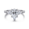 Reema - 14K White Gold Pear Shape Three Stone Lotus Diamond Engagement Ring