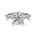 Reema - 14K White Gold Three Stone Round Lotus Diamond Engagement Ring