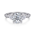 Reema - 14K White Gold Three Stone Round Lotus Diamond Engagement Ring