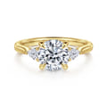 Reema - 14K Yellow Gold Round Three Stone Lotus Diamond Engagement Ring