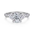 Reema - 14K White Gold Three Stone Round Lotus Diamond Engagement Ring