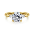 Reema - 14K Yellow Gold Round Three Stone Lotus Diamond Engagement Ring