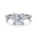 Reema - 14K White Gold Princess Cut Three Stone Lotus Diamond Engagement Ring