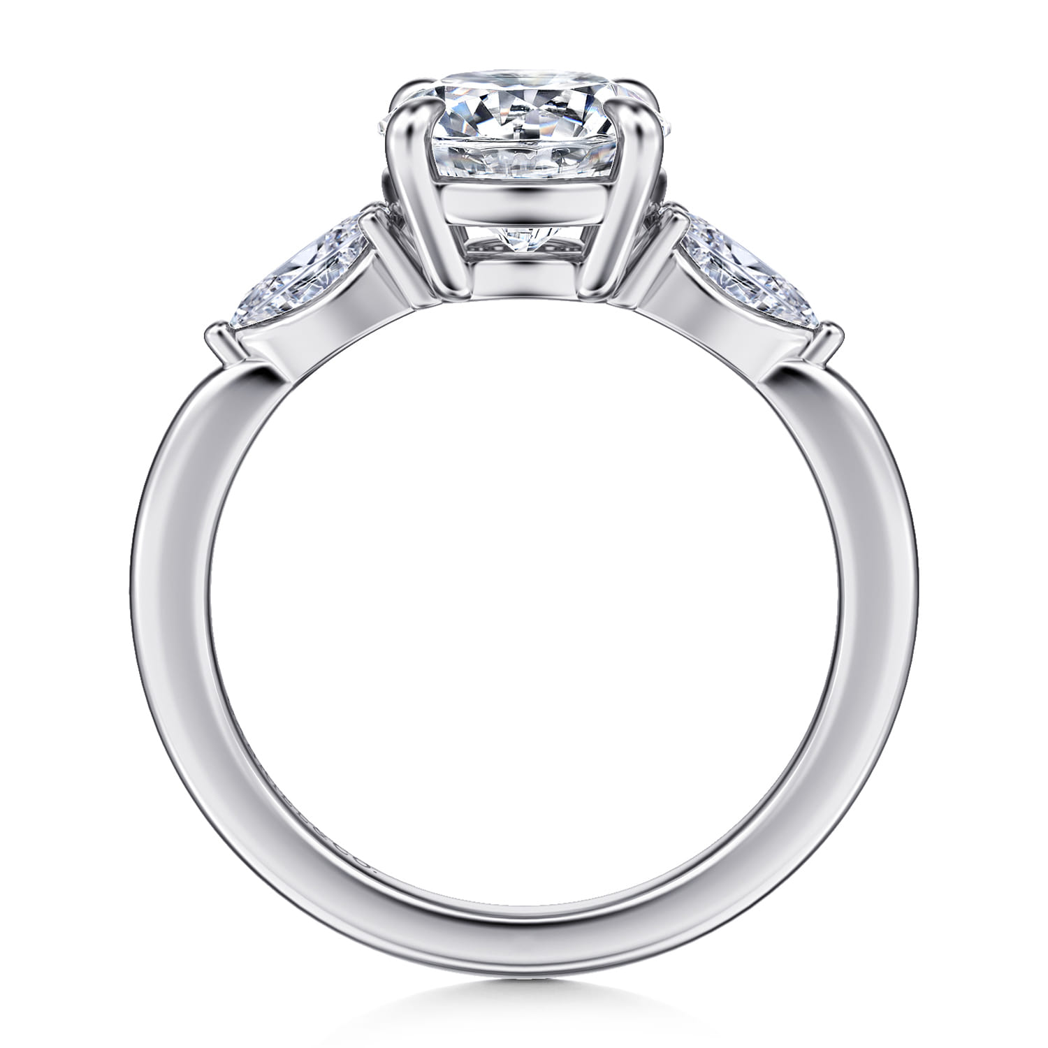 Round Three Stone Diamond Engagement Ring in 14K White Gold, photograph 2
