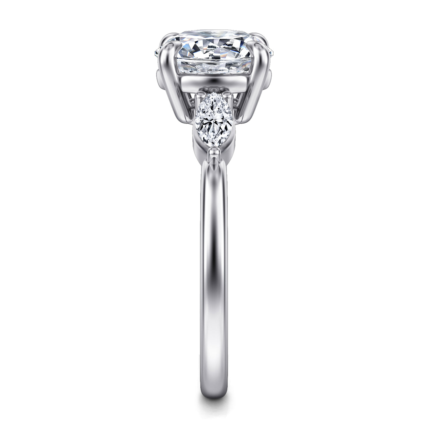 Round Three Stone Diamond Engagement Ring in 14K White Gold, photograph 5