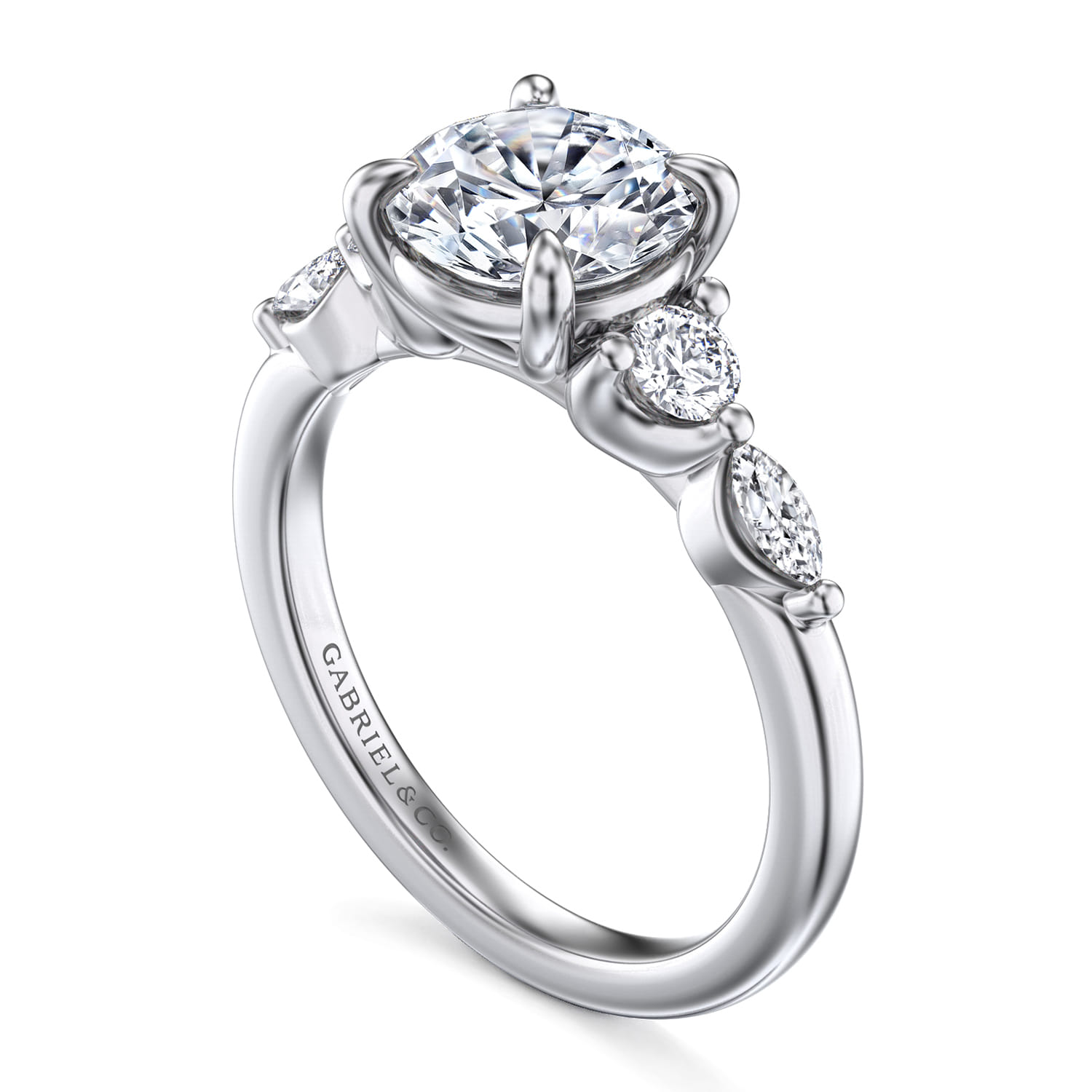 Round Five Stone Diamond Engagement Ring in 14K White Gold, photograph 3
