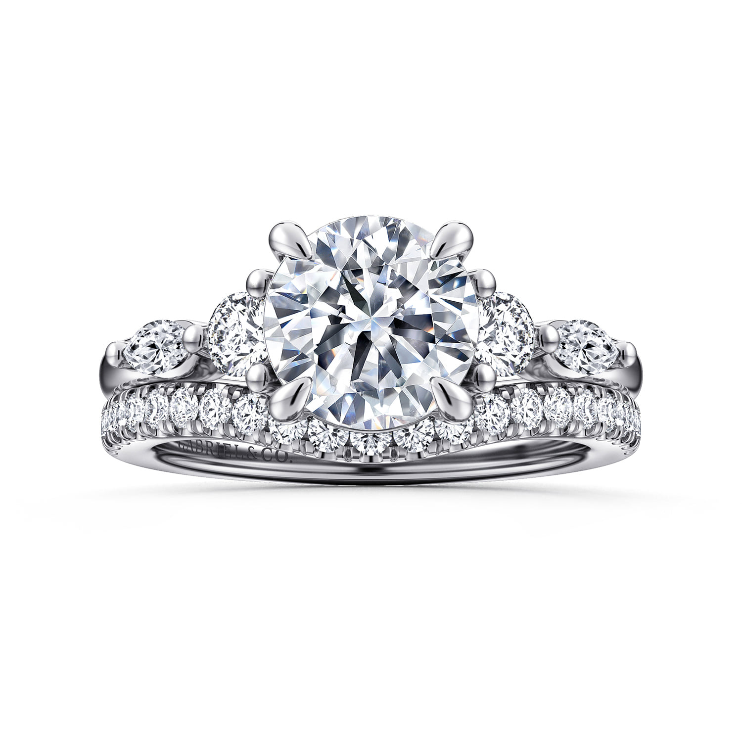 Round Five Stone Diamond Engagement Ring in 14K White Gold, photograph 4