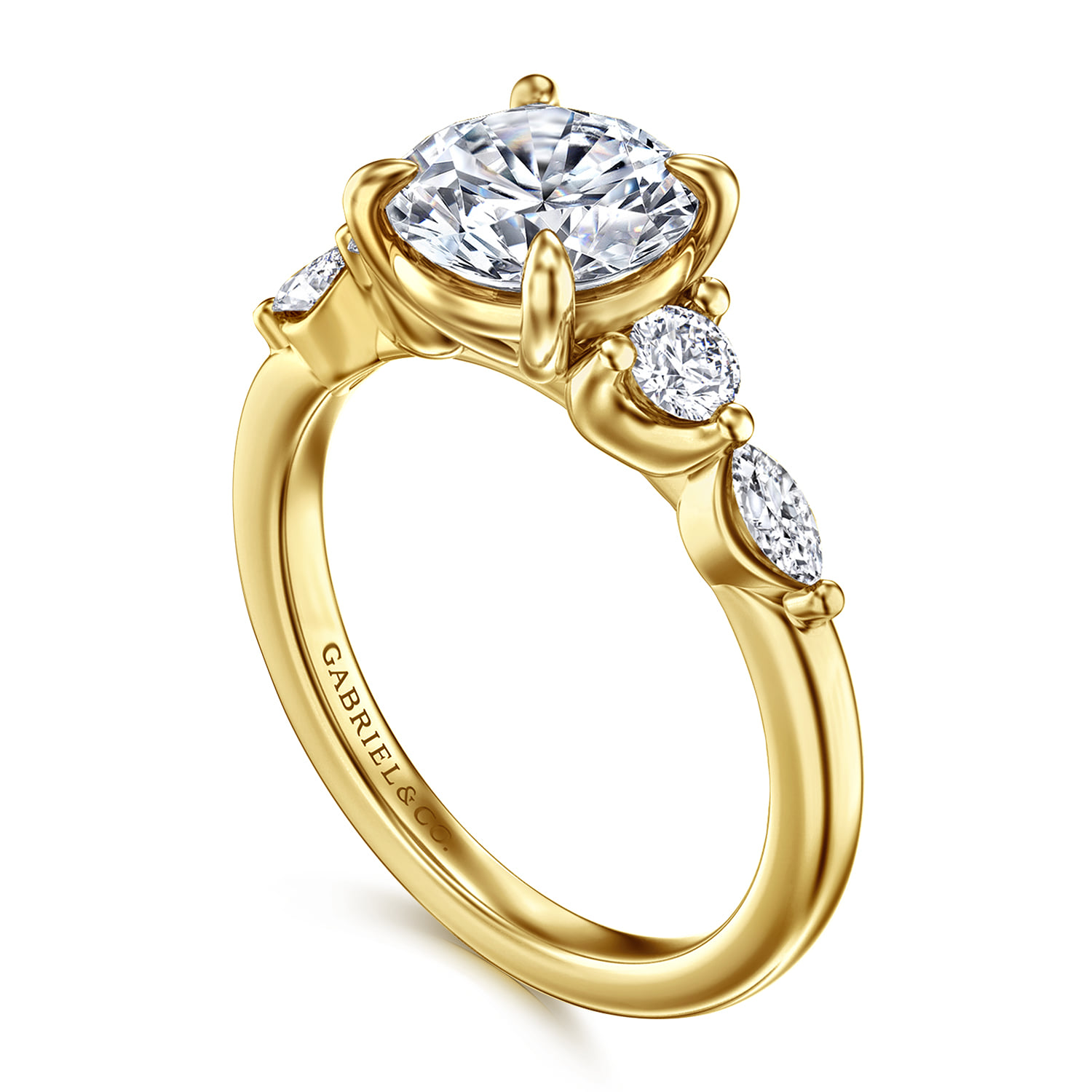 Round Five Stone Diamond Engagement Ring in 14K Yellow Gold, photograph 3
