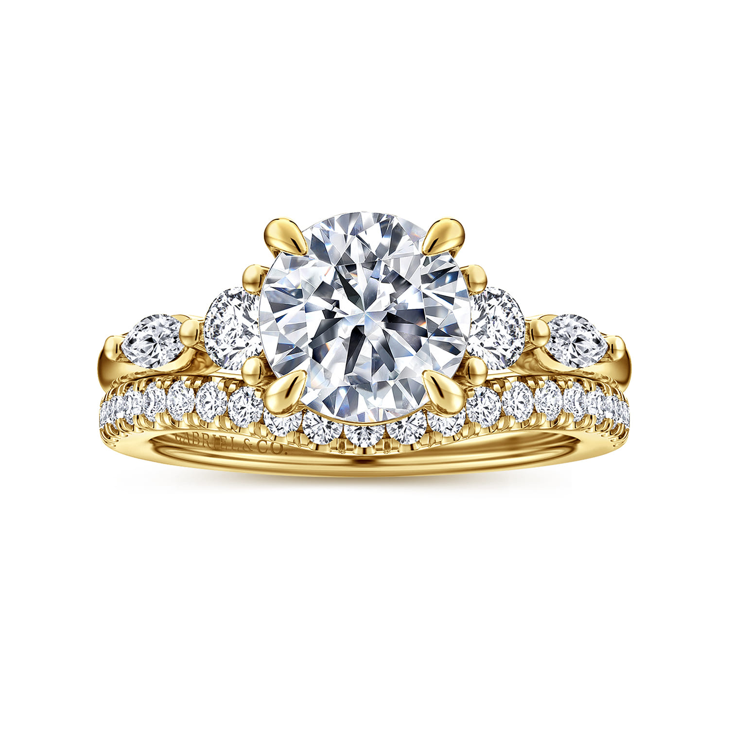 Round Five Stone Diamond Engagement Ring in 14K Yellow Gold, photograph 4
