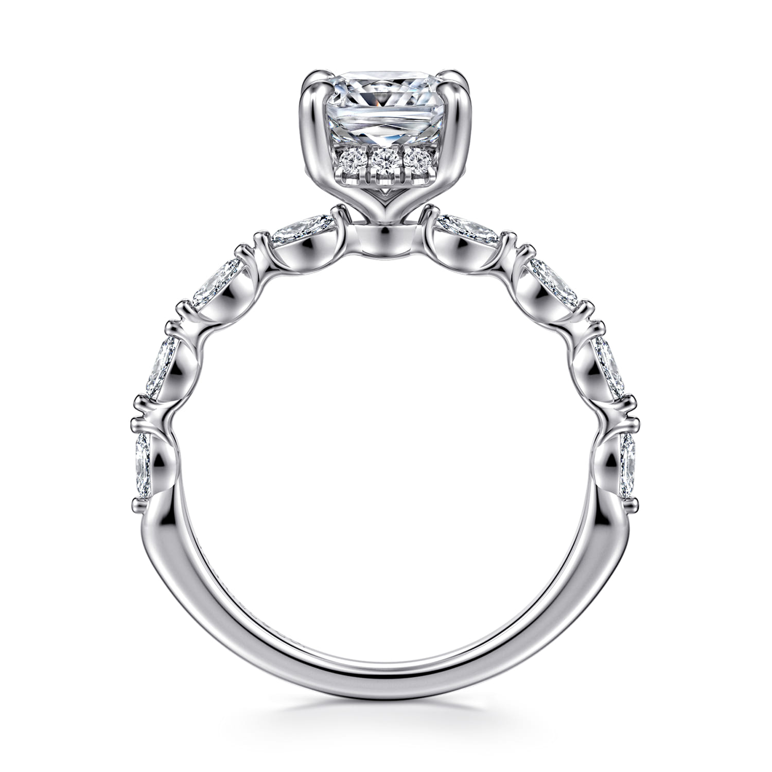 Cushion Hidden Halo Diamond Engagement Ring in 14K White Gold, photograph 2