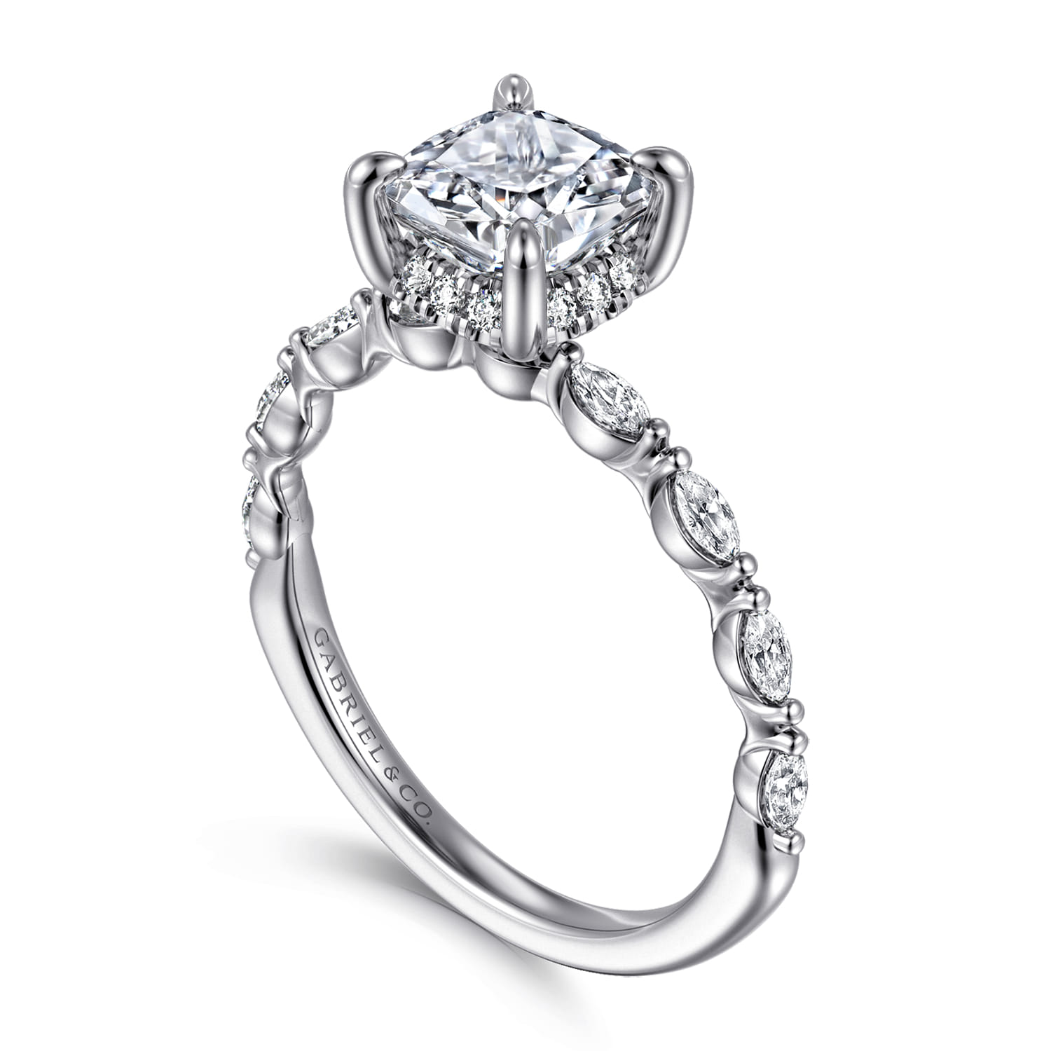 Cushion Hidden Halo Diamond Engagement Ring in 14K White Gold, photograph 3