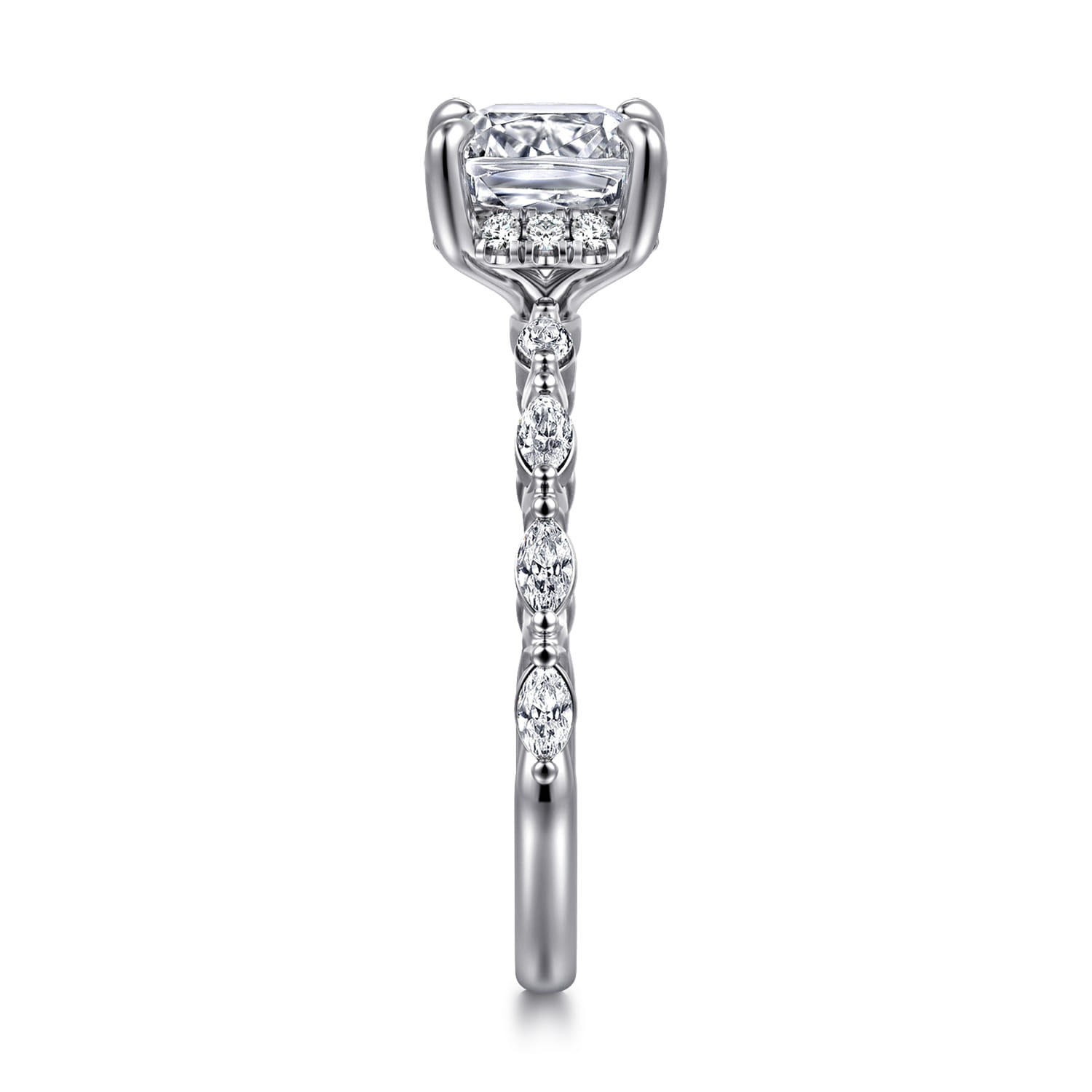 Cushion Hidden Halo Diamond Engagement Ring in 14K White Gold, photograph 4