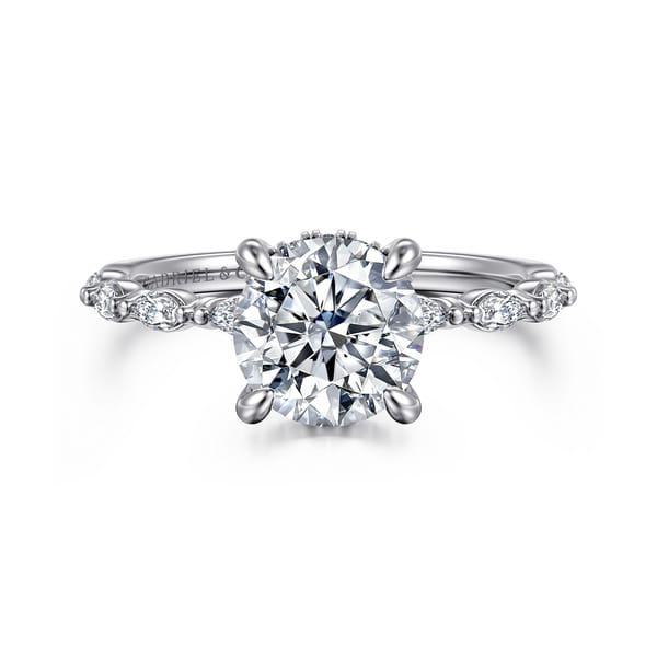 14K White Gold Round Hidden Halo Diamond Engagement Ring