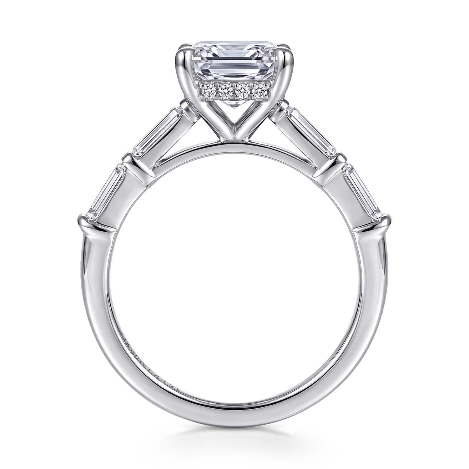 Emerald Five Stone Diamond Engagement Ring in 14K White Gold, photograph 2