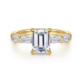 Flores - 14K Yellow Gold Emerald Cut Five Stone Diamond Engagement Ring
