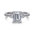 Charli - 14K White Gold Bezel Prong Emerald Cut Three Stone Diamond Engagement Ring