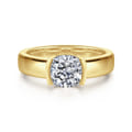 Bara - 14K Yellow Gold Half Bezel East West Cushion Cut Diamond Engagement Ring