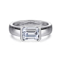 Bara - 14K White Gold Half Bezel East West Emerald Cut Diamond Engagement Ring