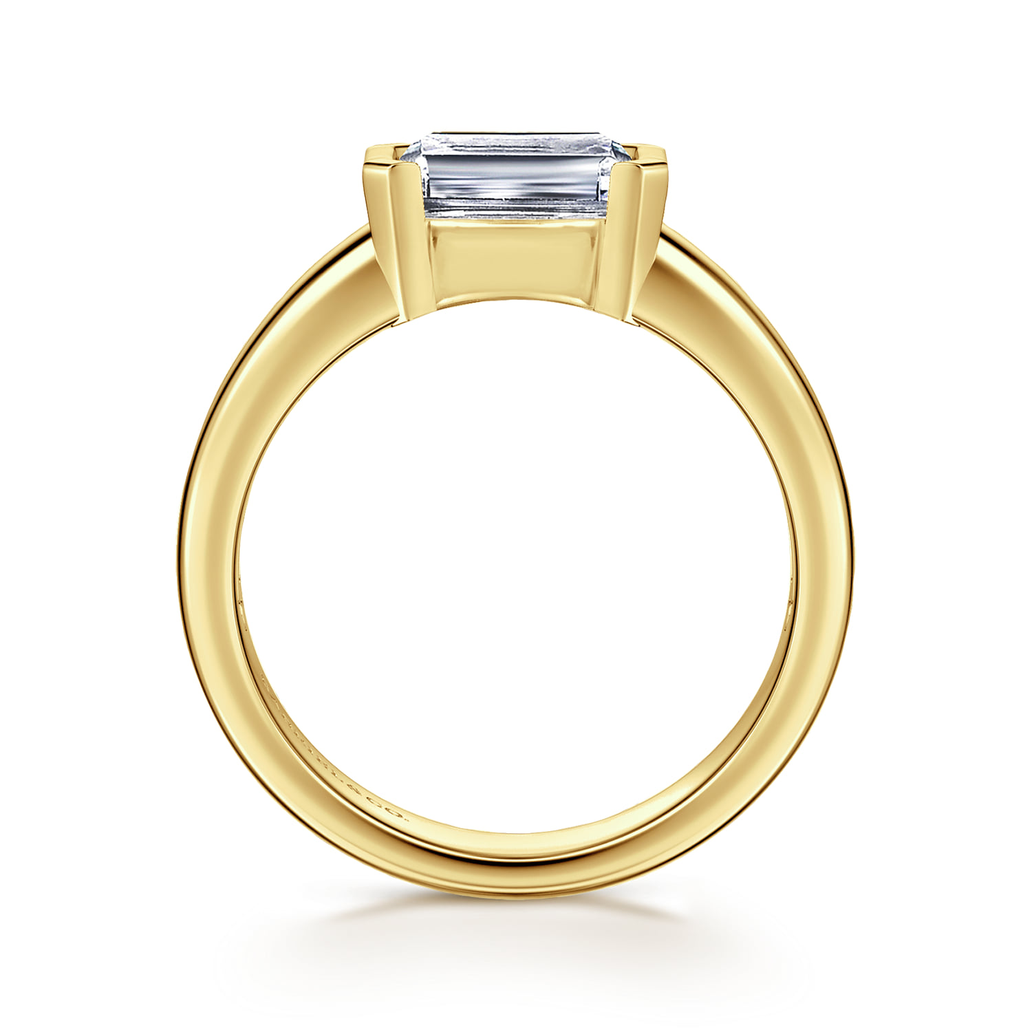 Emerald Half Bezel East West Diamond Engagement Ring in 14K Yellow Gold, photograph 2