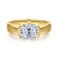 Bara - 14K Yellow Gold Half Bezel Elongated Cushion Diamond Engagement Ring