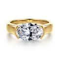 Bara - 14K Yellow Gold Half Bezel East West Oval Diamond Engagement Ring