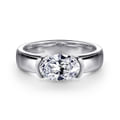 Bara - 14K White Gold Half Bezel East West Oval Diamond Engagement Ring